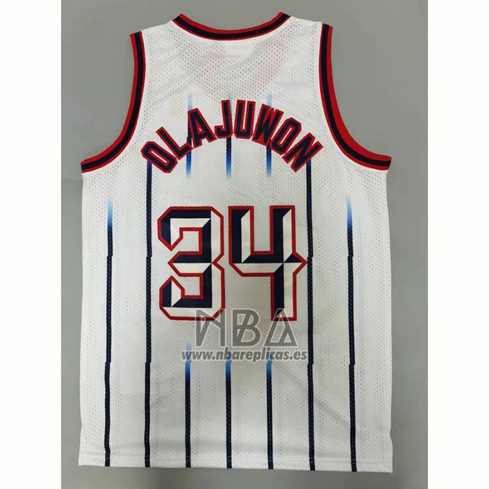 Camiseta Houston Rockets Hakeem Olajuwon NO 34 Mitchell & Ness 1996-97 Blanco